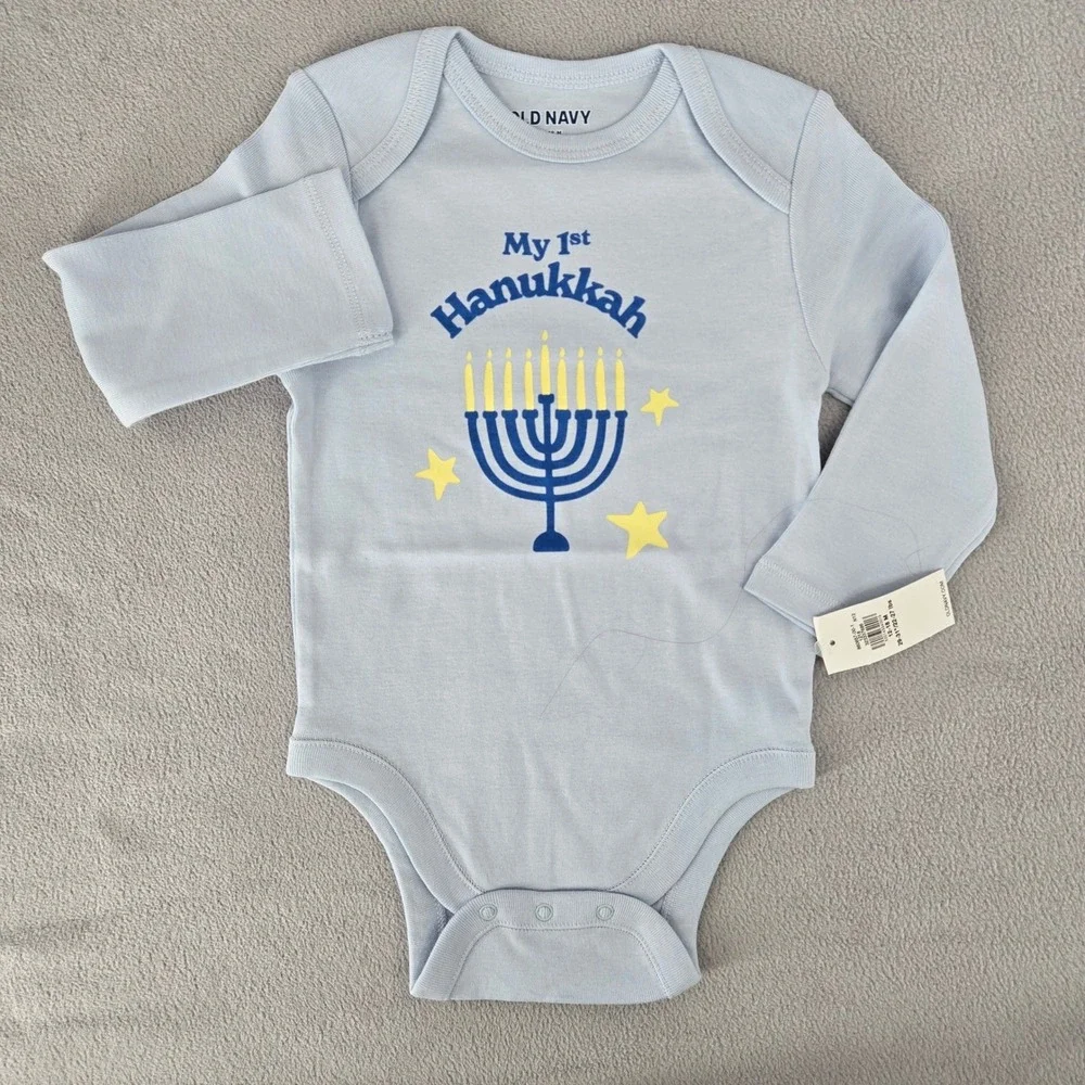 Old Navy NWT 12-18M‎ My 1st Hanukkah Bodysuit Baby Boy Girl Blue Holiday
